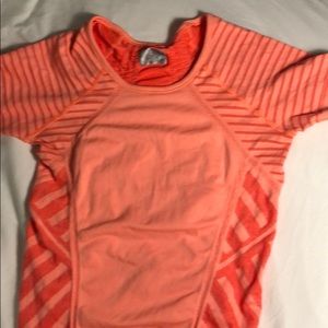 Athleta Coral Striped Speedlight Tee